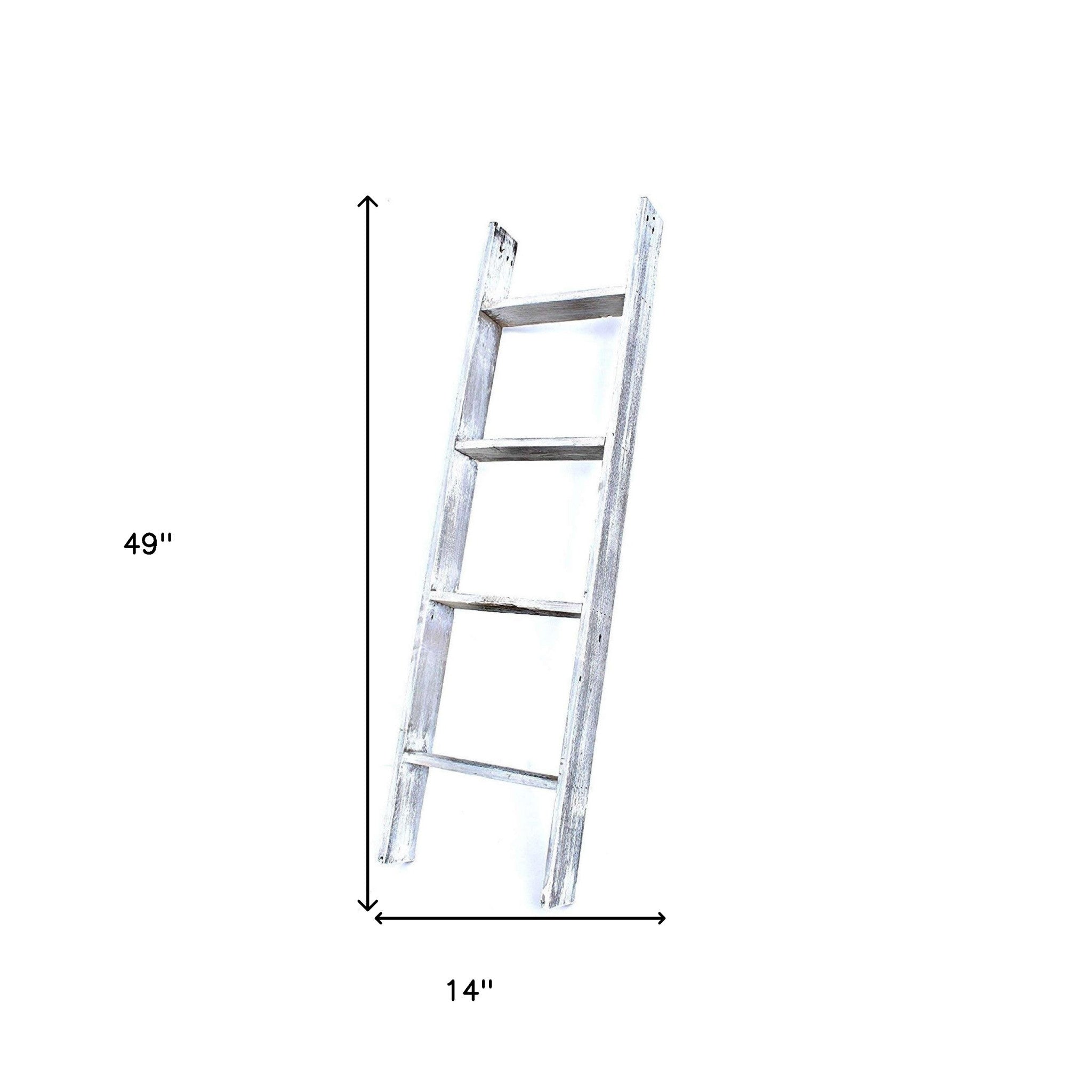 4 Step Whitewash Rustic Wood Ladder Shelf | 14