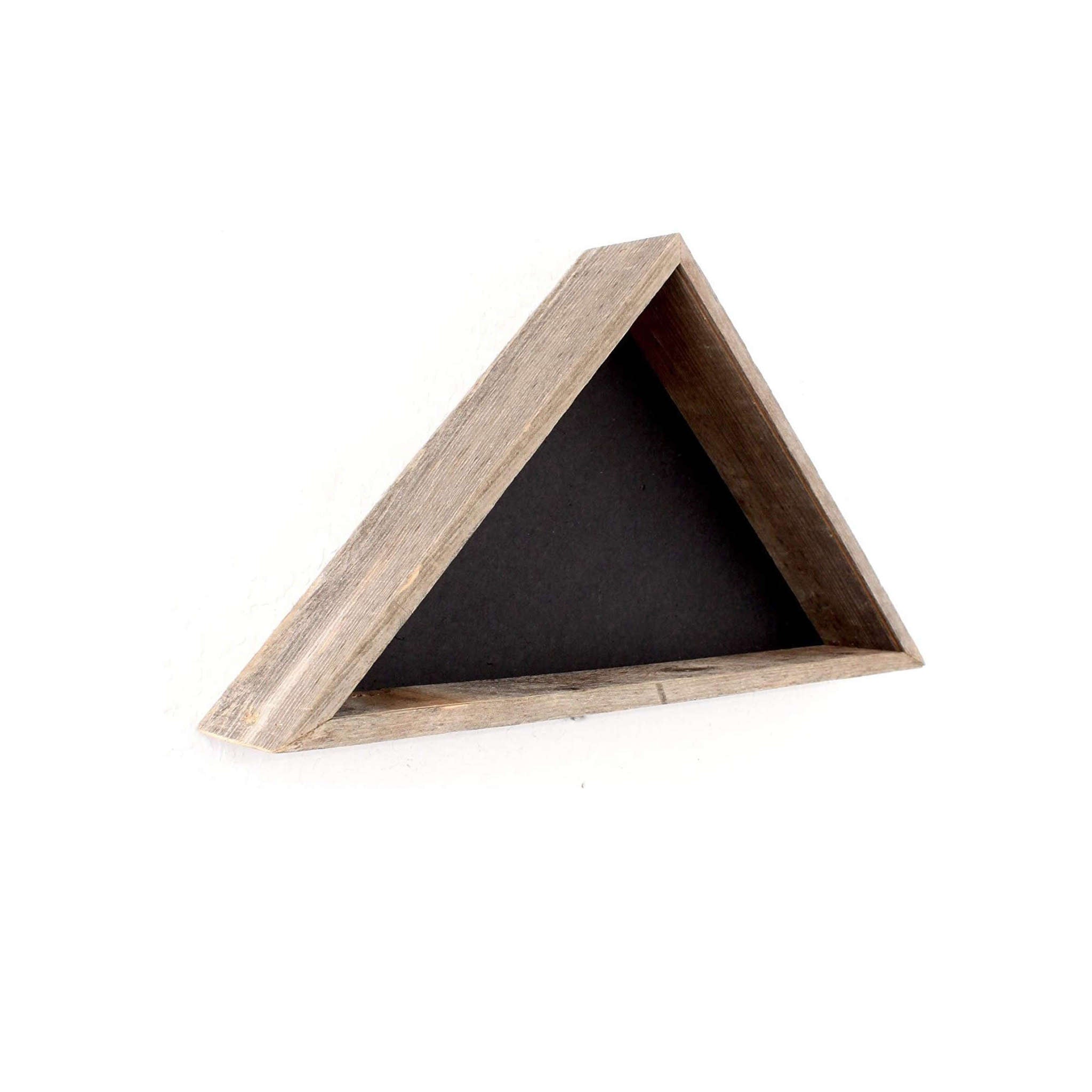 Rustic Weathered Grey Reclaimed Wood Triangle Wooden Display Flag Case | 14