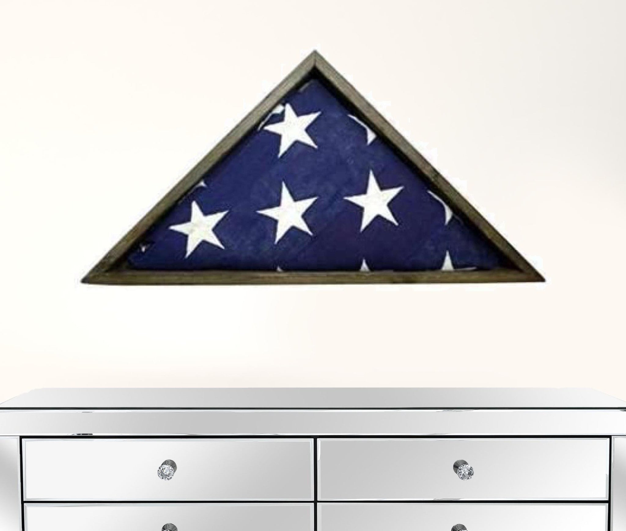 Rustic Weathered Grey Reclaimed Wood Triangle Wooden Display Flag Case | 14