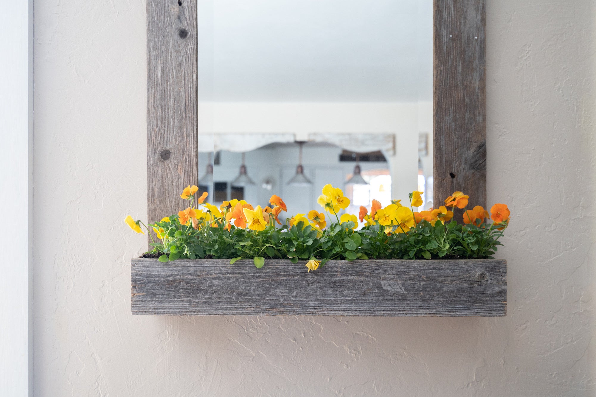 Rustic Weathered Gray Reclaimed Wood Plank Wall Mirror with Shelf | 23