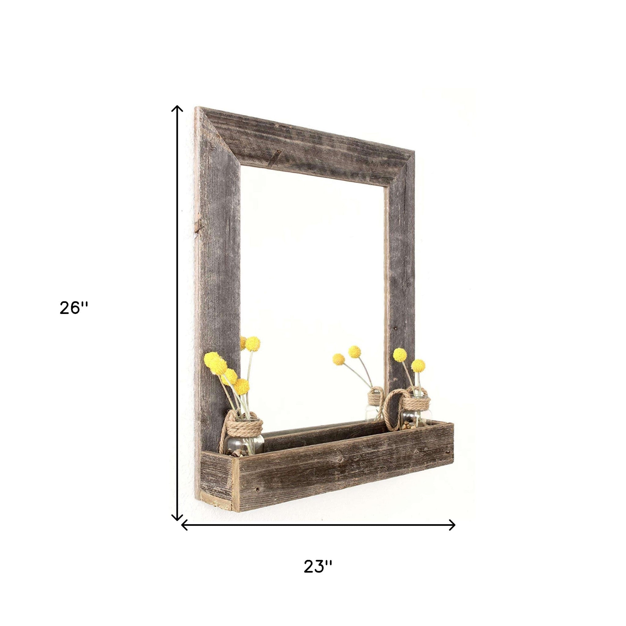 Rustic Weathered Gray Reclaimed Wood Plank Wall Mirror with Shelf | 23