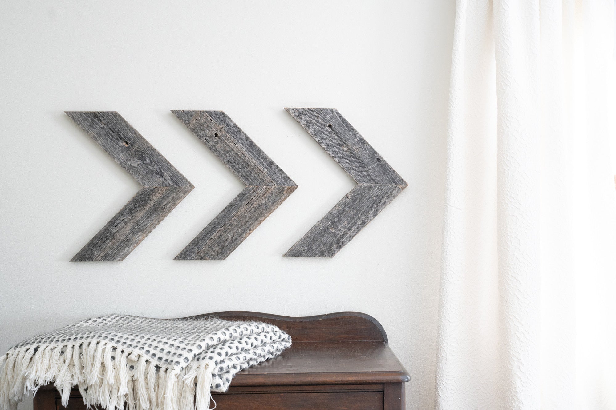 Set Of Three Rustic Weathered Grey Chevron Wood Arrows | 11