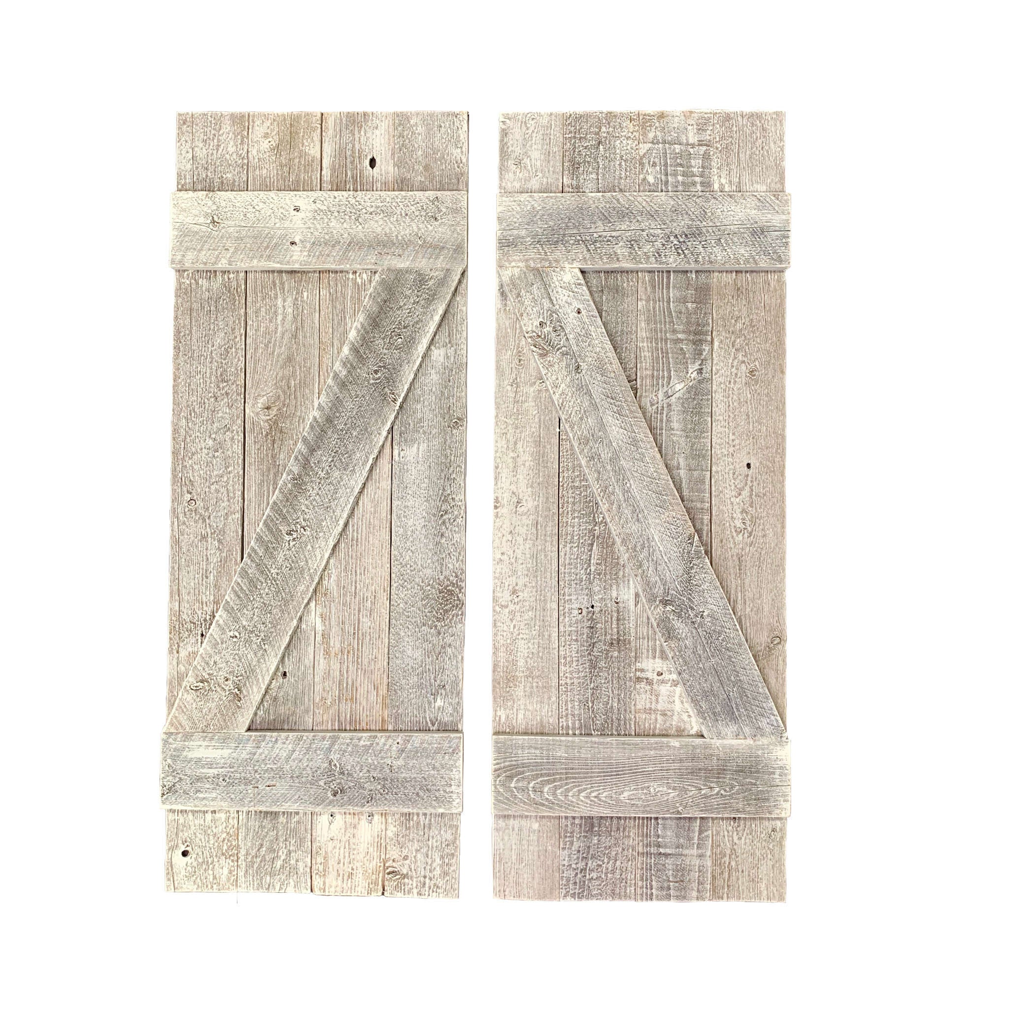 Set Of Two Rustic Weathered Grey Wood Decorative Window Shutters | Each 16