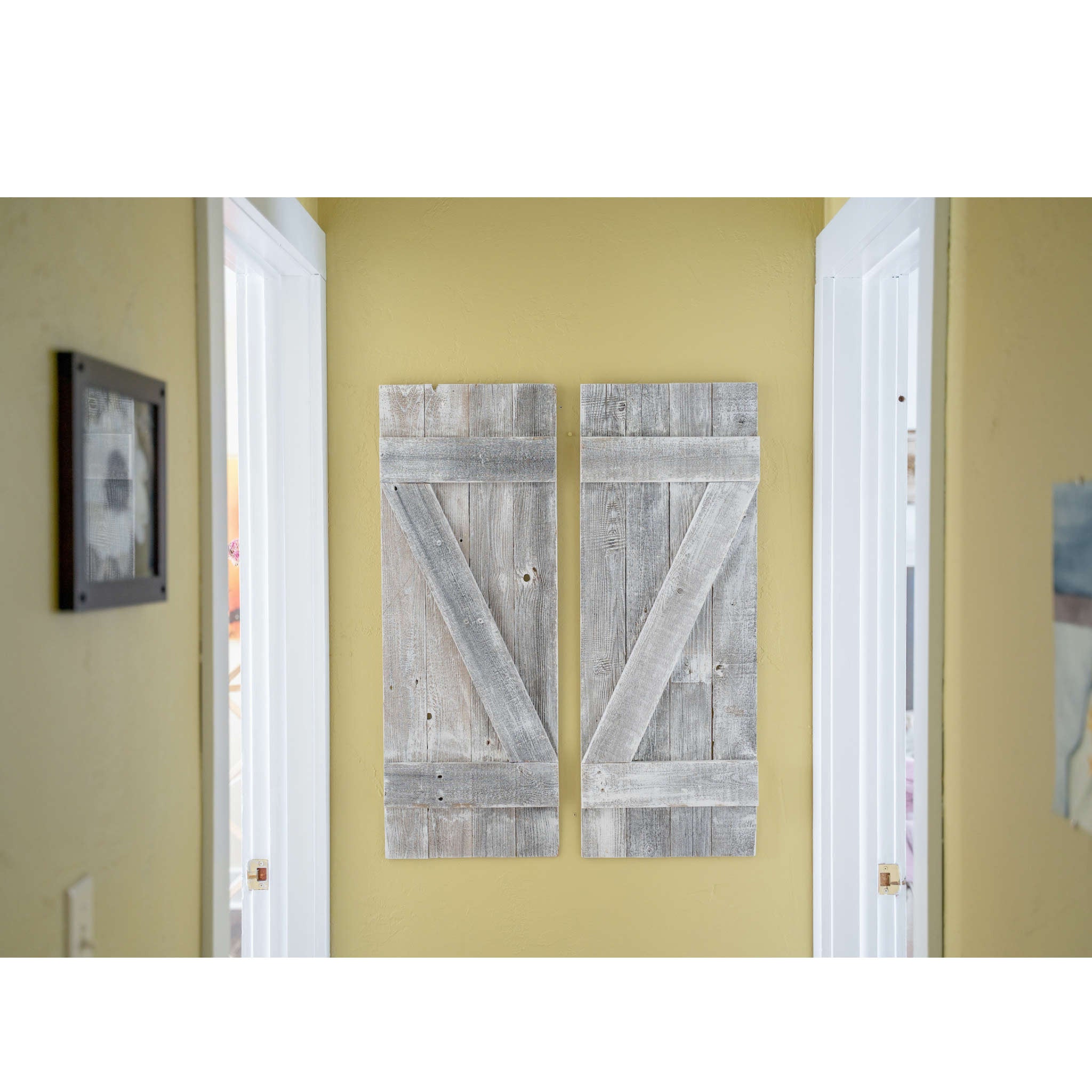 Set Of Two Rustic Weathered Grey Wood Decorative Window Shutters | Each 16