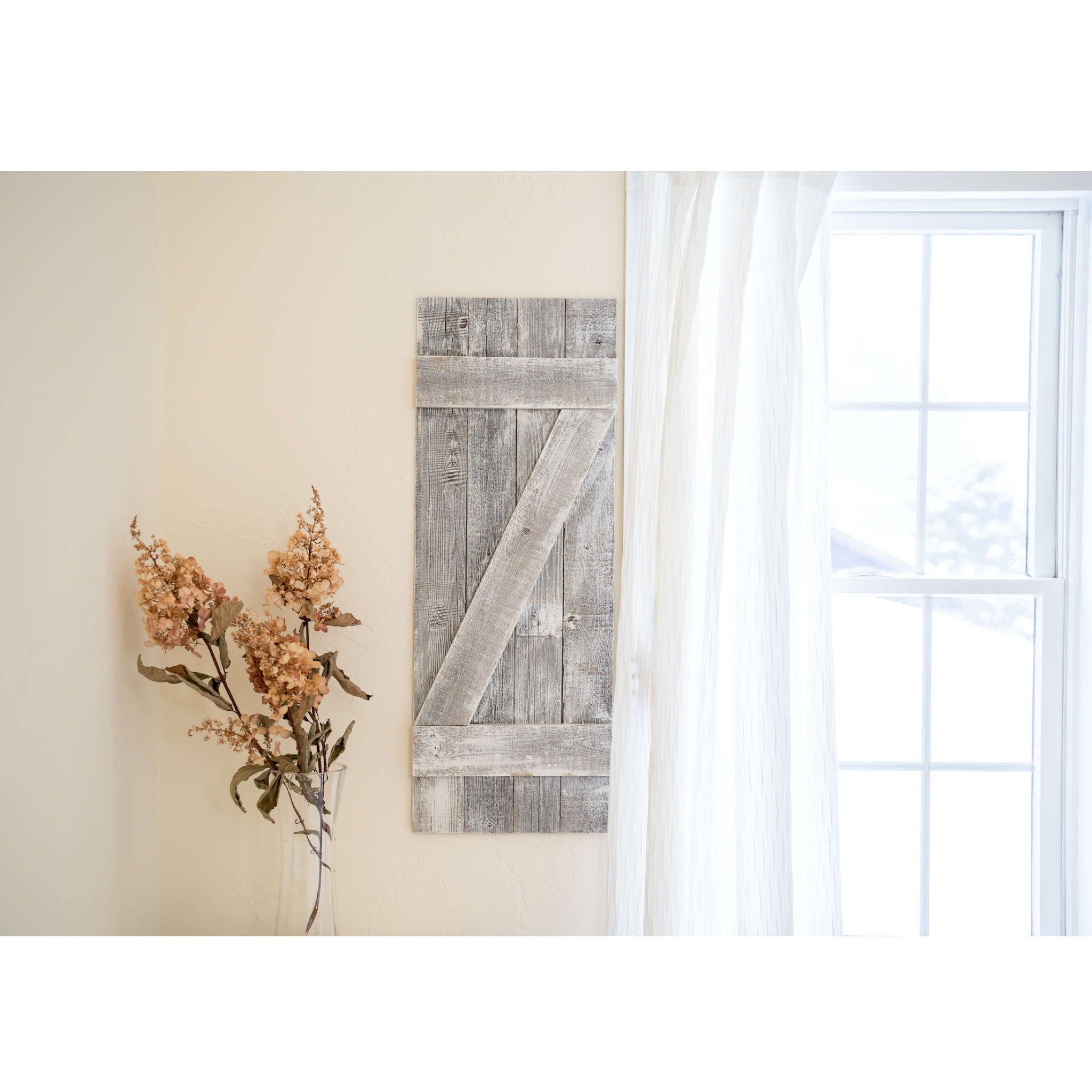 Set Of Two Rustic Weathered Grey Wood Decorative Window Shutters | Each 16
