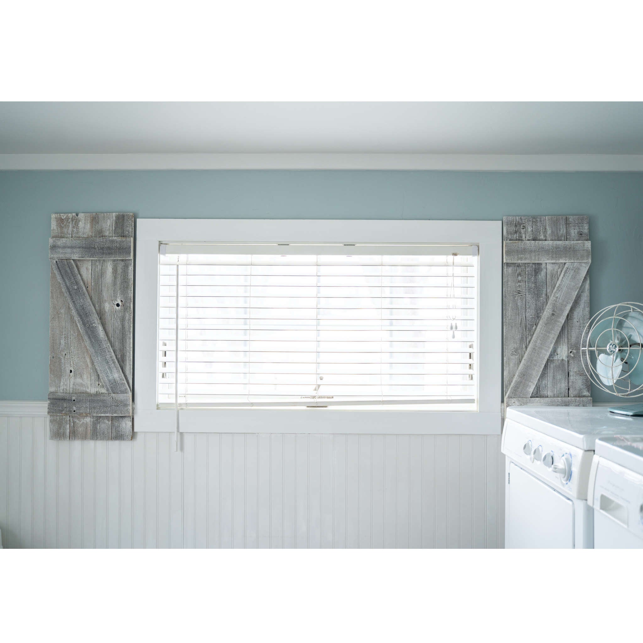 Set Of Two Rustic Weathered Grey Wood Decorative Window Shutters | Each 16