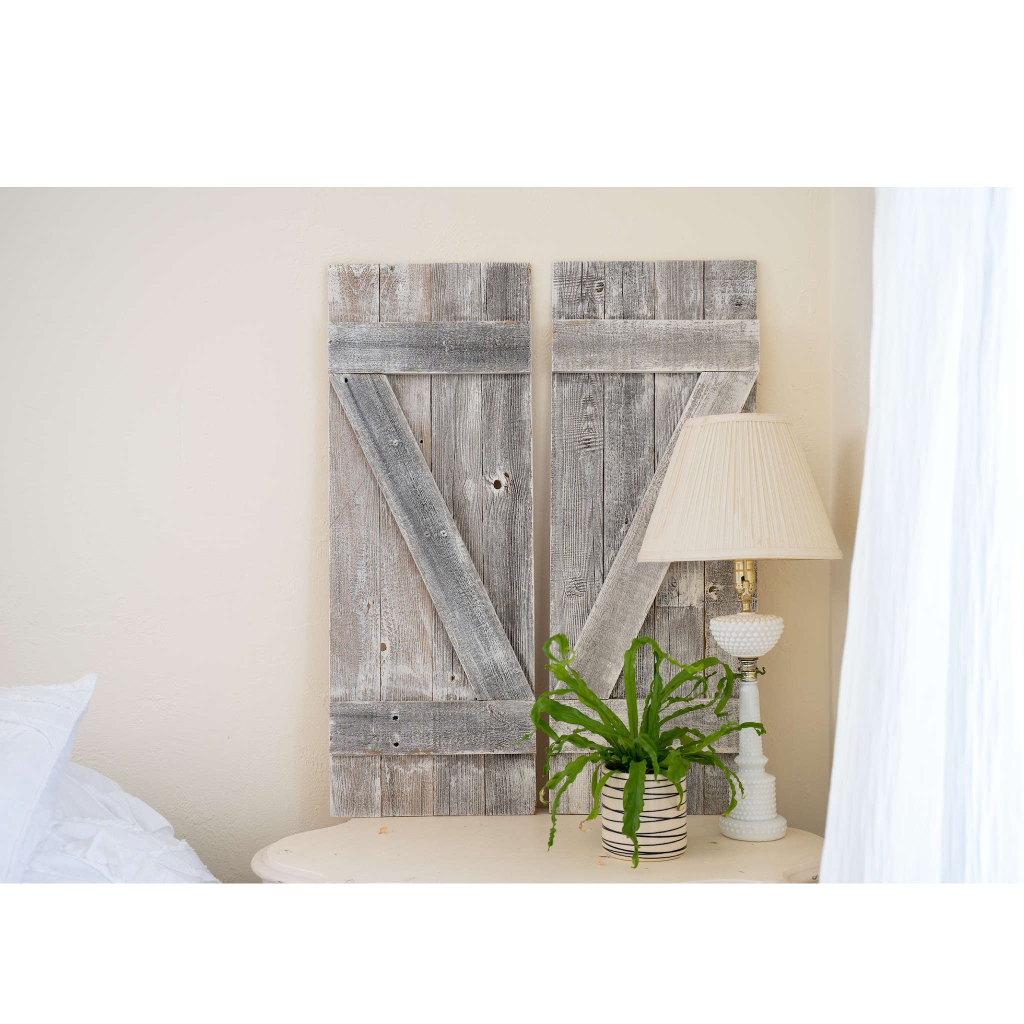 Set Of Two Rustic Weathered Grey Wood Decorative Window Shutters | Each 16