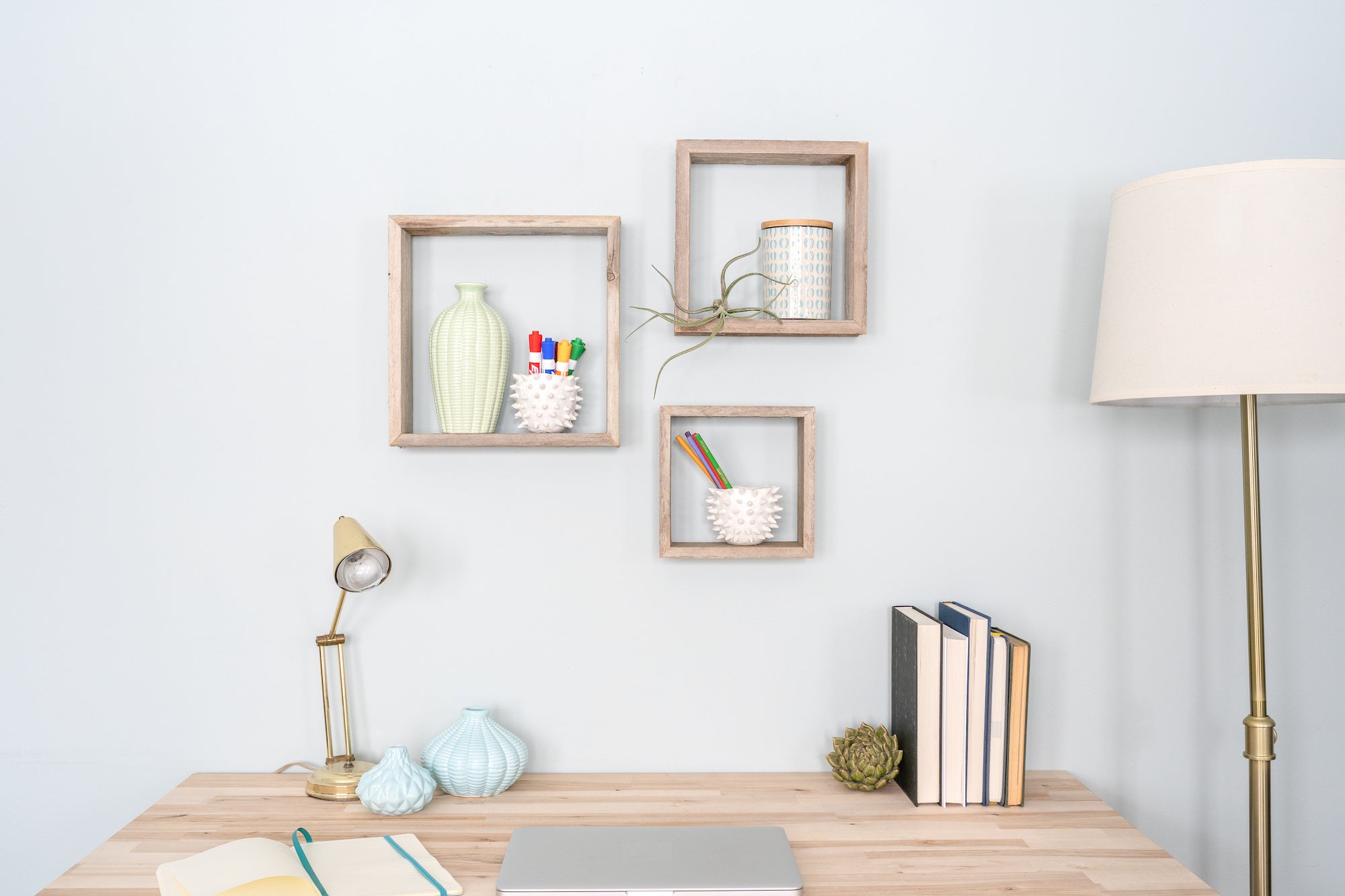 Set Of 3 Square Rustic White Wash Wood Open Box Shelves | Each 12