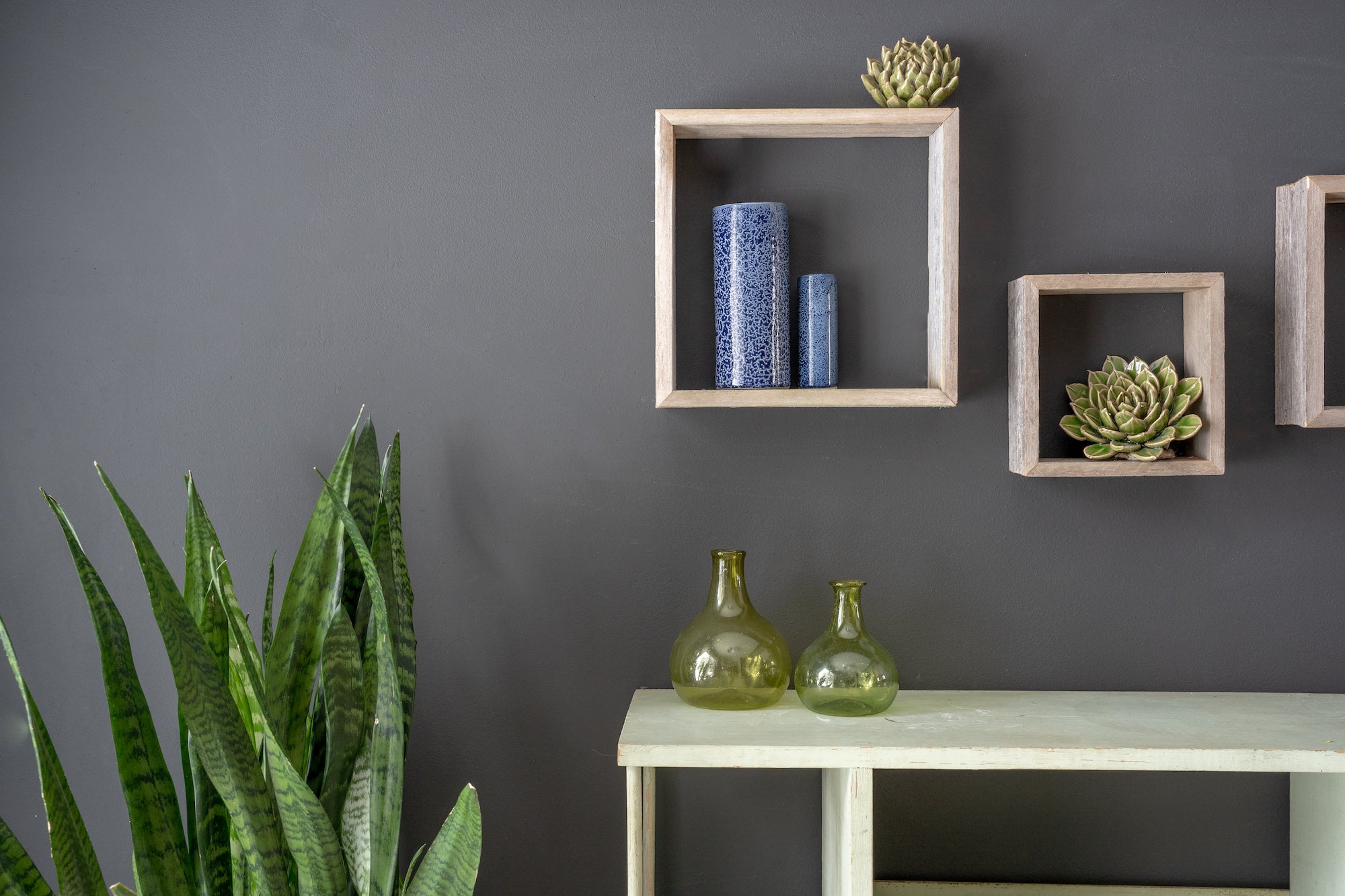 Set Of 3 Square Rustic White Wash Wood Open Box Shelves | Each 12