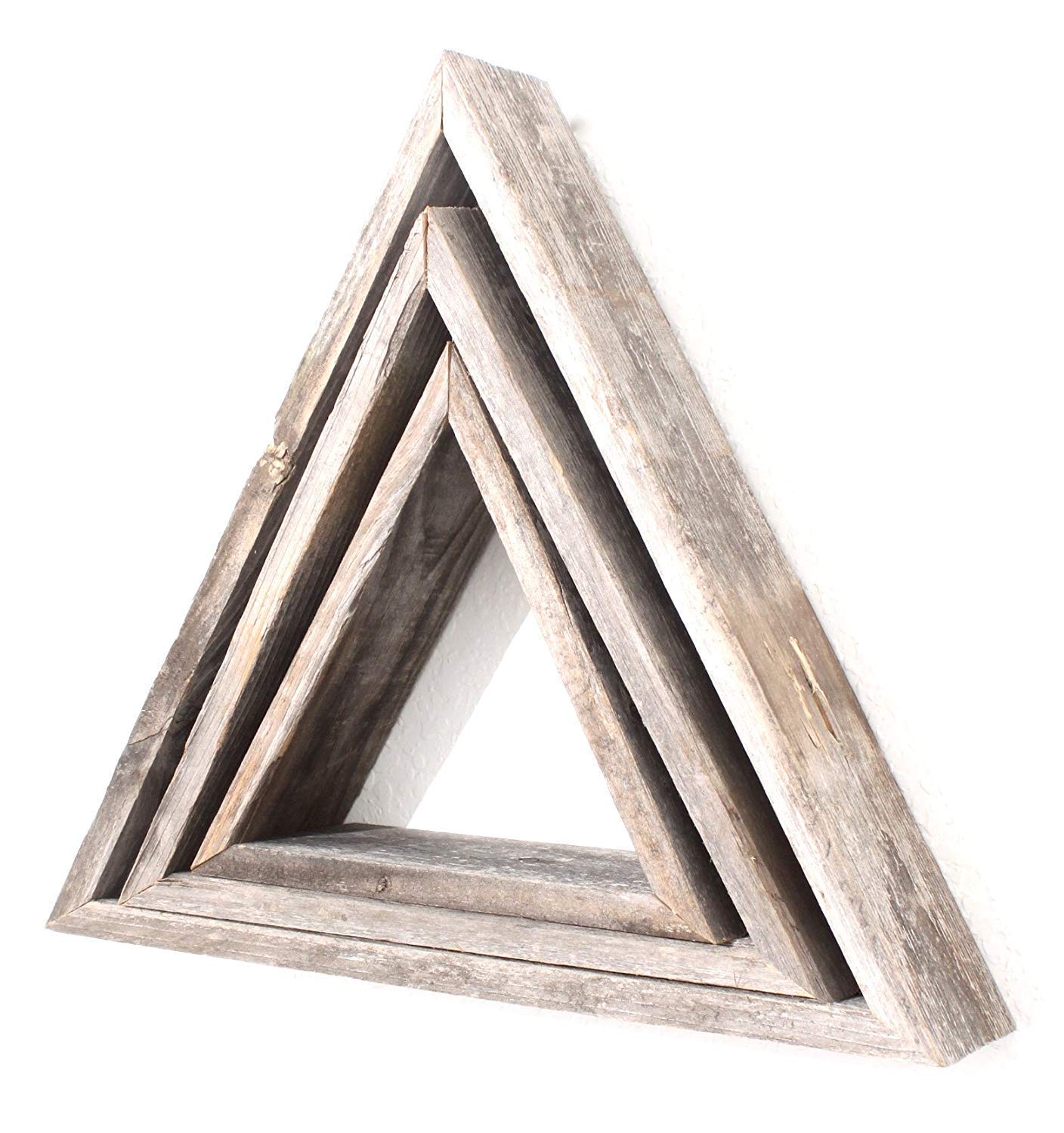 Set Of 3 Triangle Rustic Natural Weathered Grey Wood Open Box Shelves | Each 18