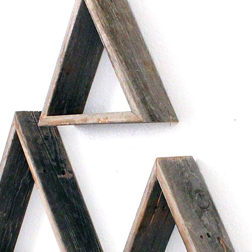 Set Of 3 Triangle Rustic Natural Weathered Grey Wood Open Box Shelves | Each 18