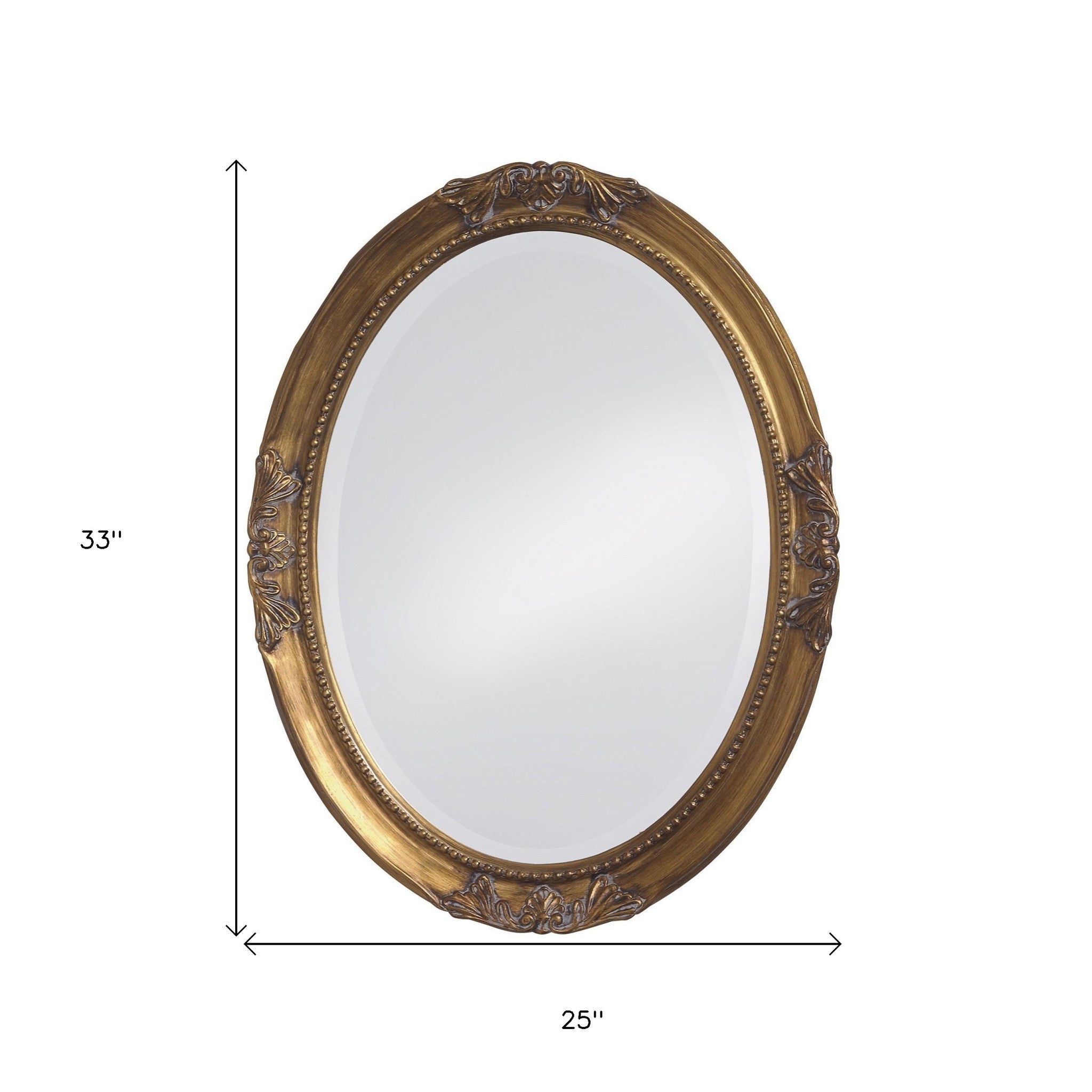 Oval Antique Gold Finish Wall Mirror With Beaded Textured Frame | 25