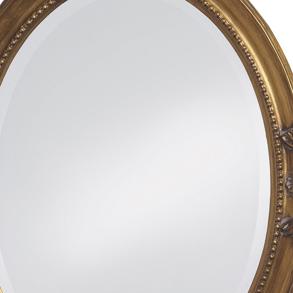 Oval Antique Gold Finish Wall Mirror With Beaded Textured Frame | 25