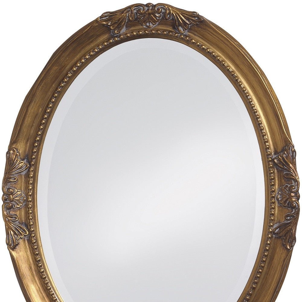 Oval Antique Gold Finish Wall Mirror With Beaded Textured Frame | 25