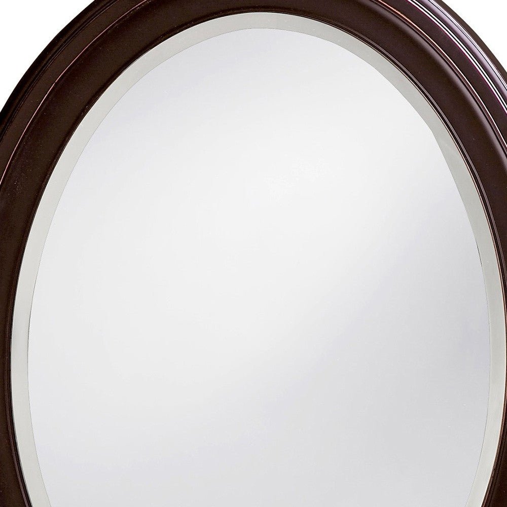 Oval Oil Rubbed Bronze Wall Mirror With Wooden Grooves Frame | 25