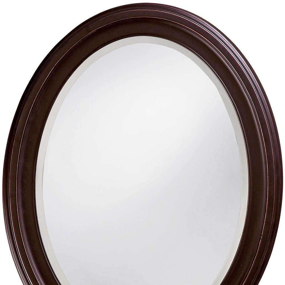 Oval Oil Rubbed Bronze Wall Mirror With Wooden Grooves Frame | 25