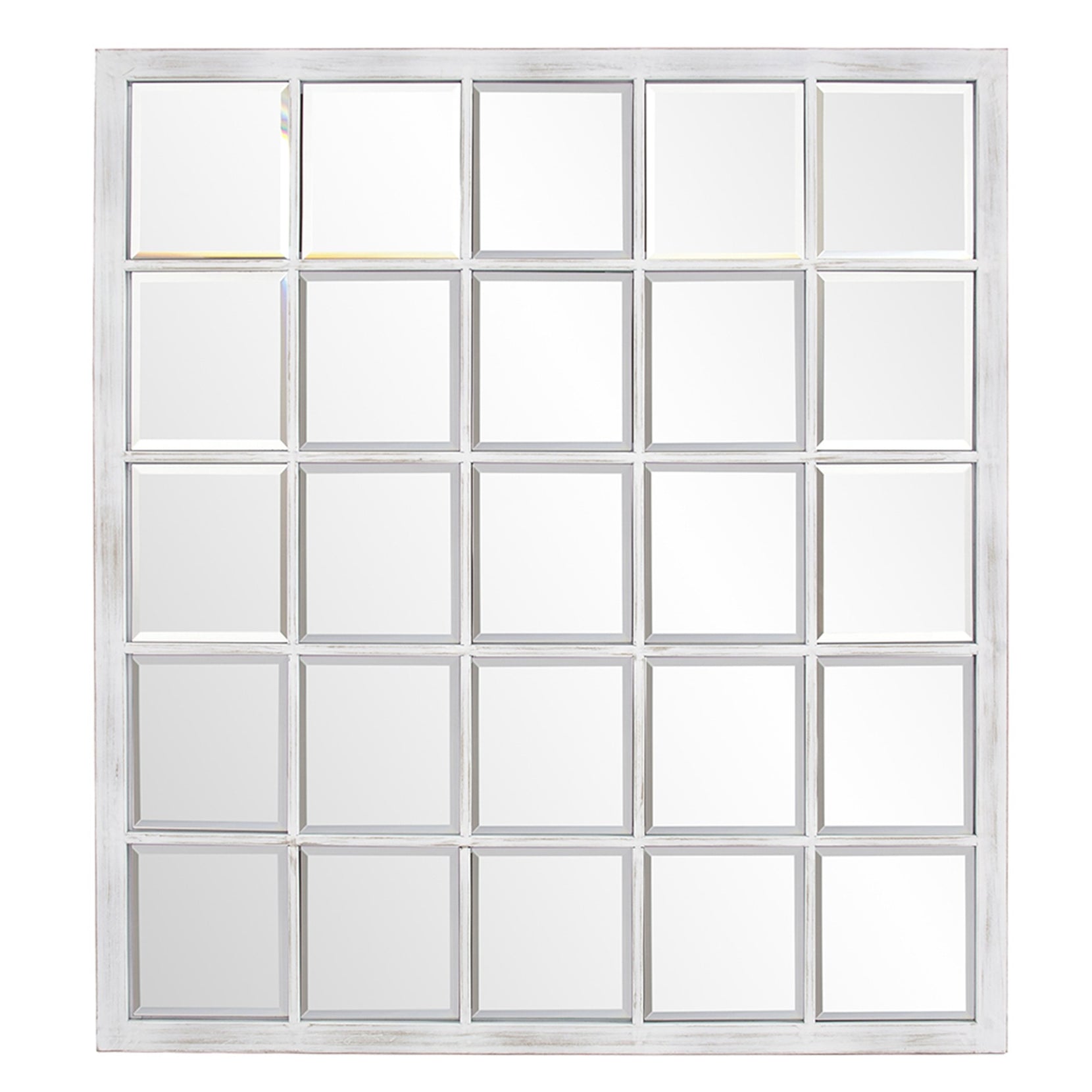 Rectangular Whitewash Window Pane Tile Wall Mirror | 34