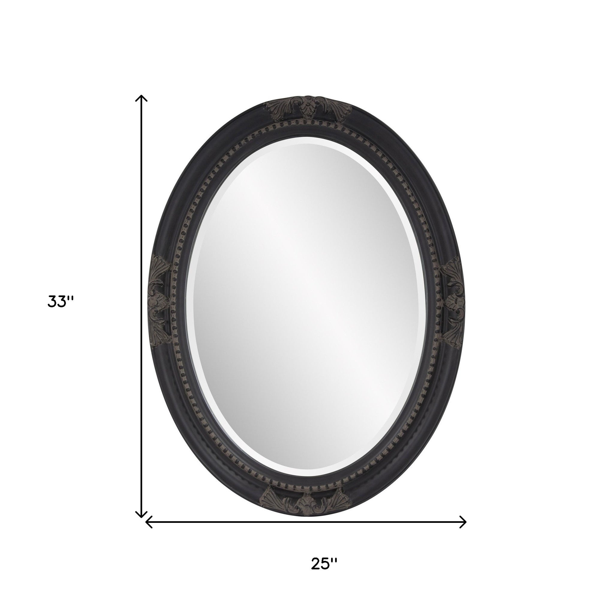 Oval Antiqued Black Wood Frame Wall Mirror | 25