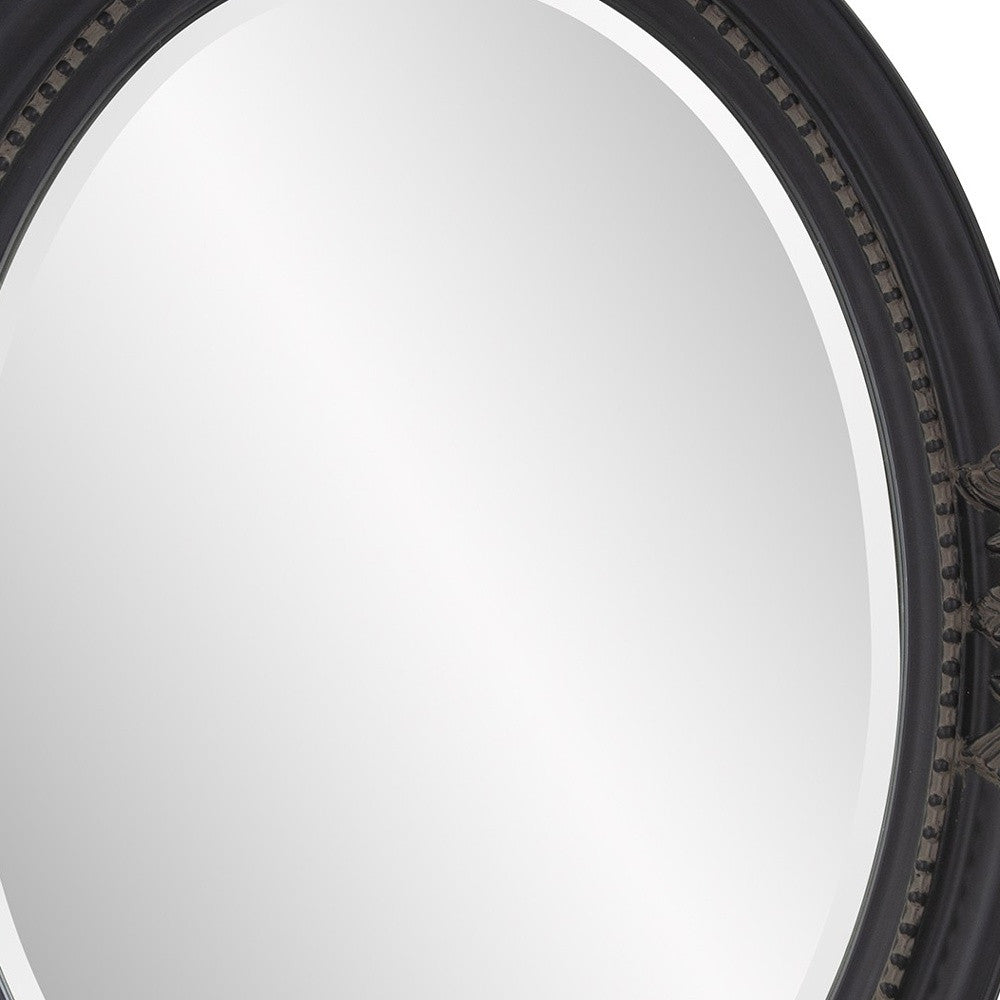 Oval Antiqued Black Wood Frame Wall Mirror | 25