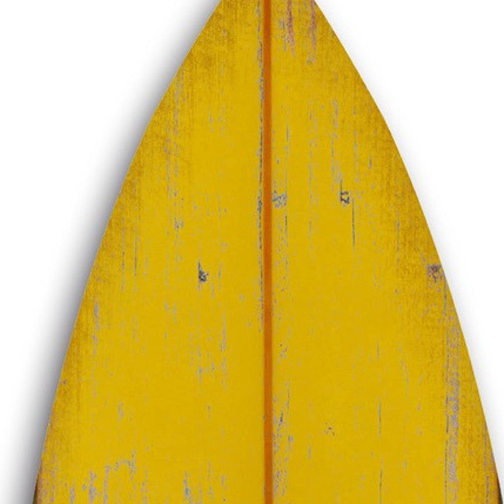 Distressed And Rustic Yellow Surfboard Wood Panel Wall Art | 18