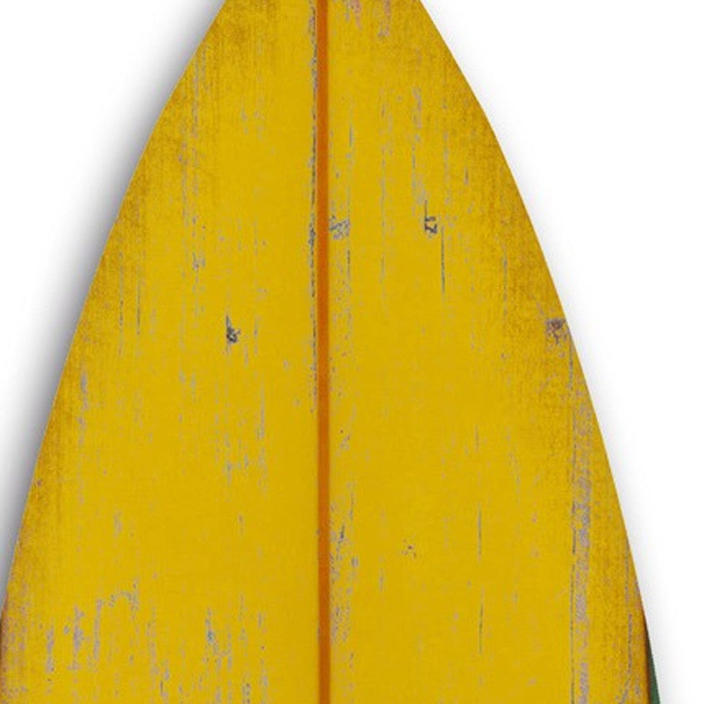 Distressed And Rustic Yellow Surfboard Wood Panel Wall Art | 18