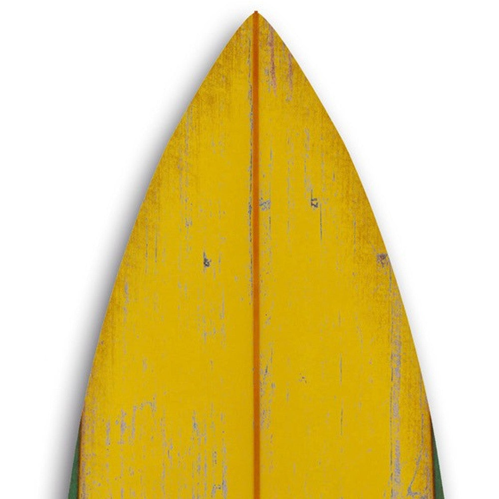 Distressed And Rustic Yellow Surfboard Wood Panel Wall Art | 18