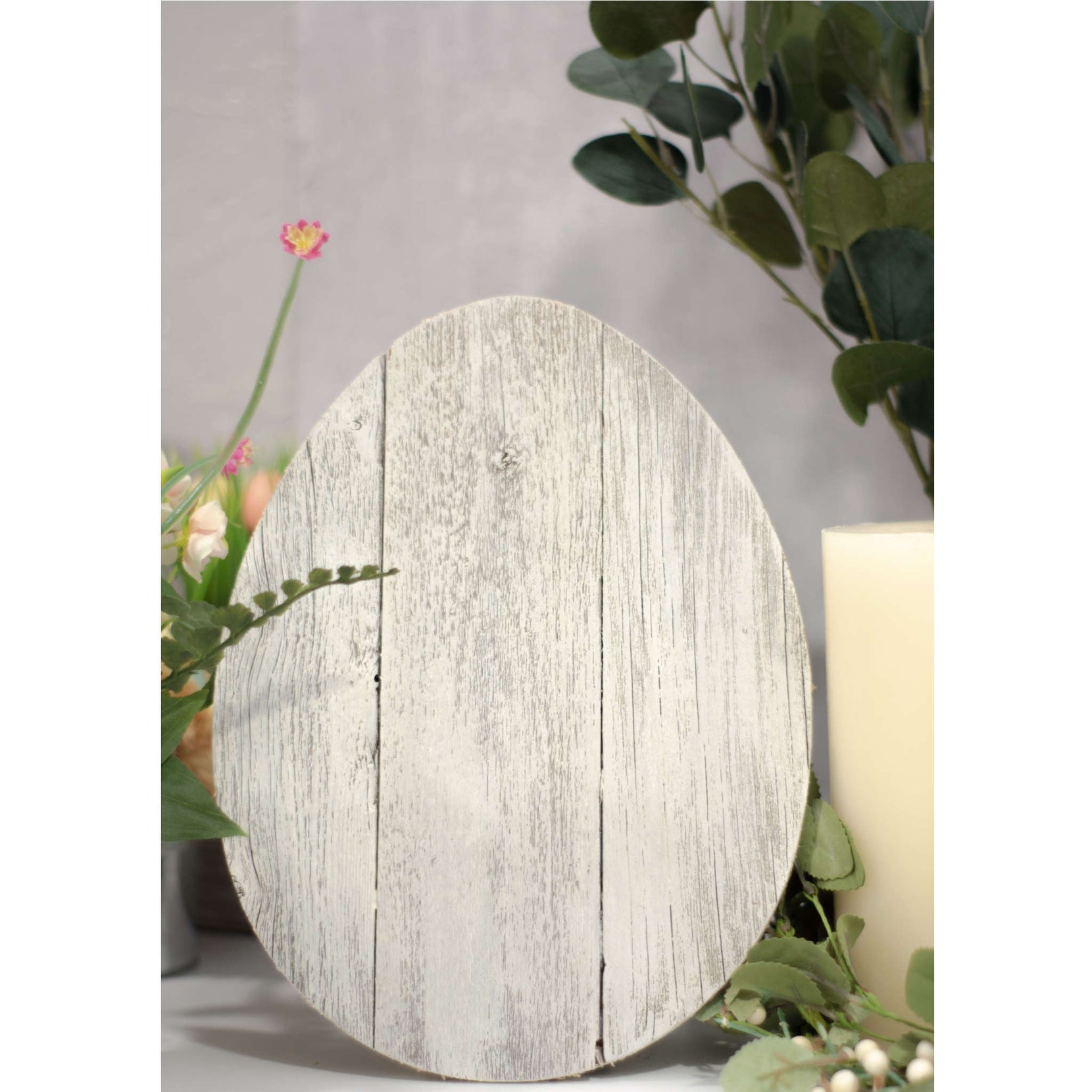 Farmhouse White Wash Wooden Large Egg | 9