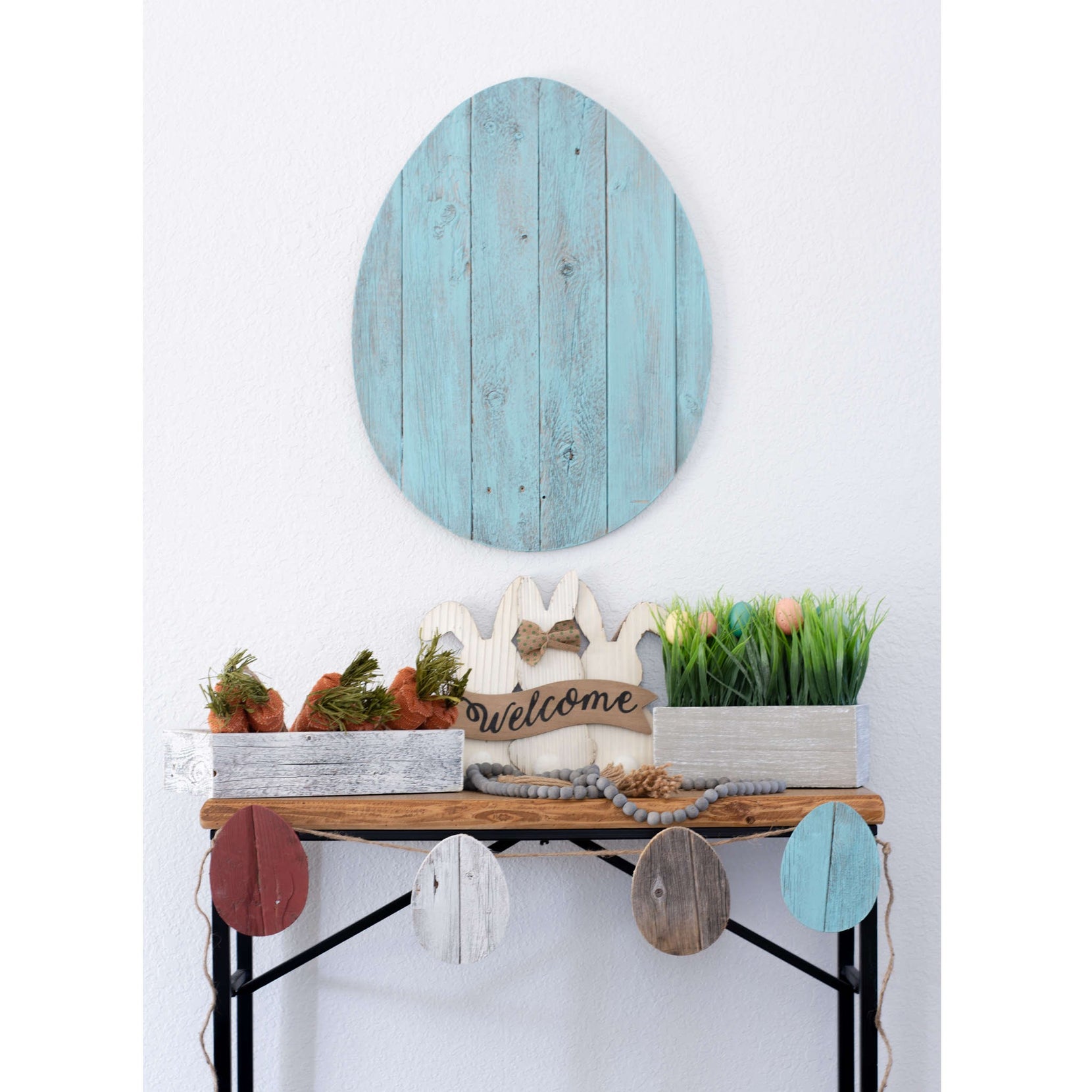 Rustic Farmhouse Turquoise Wooden Large Egg | 14