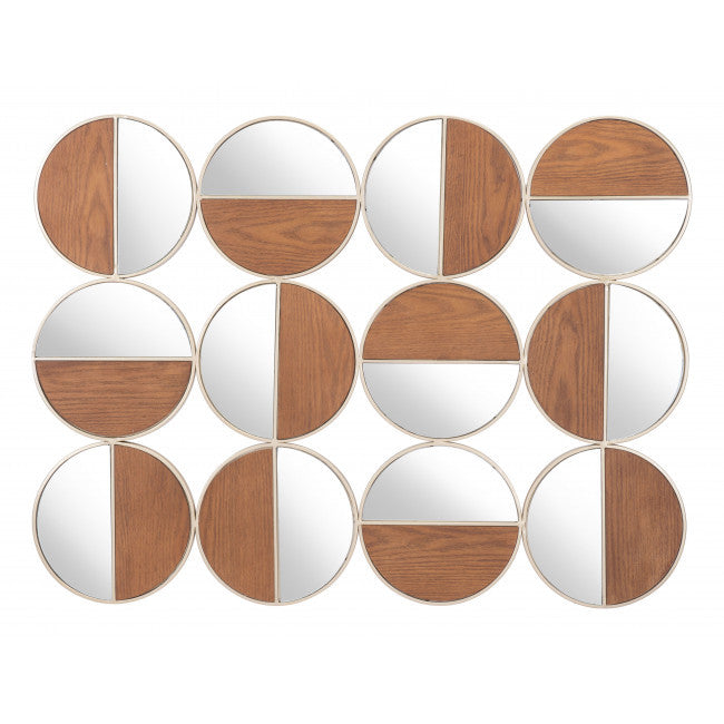 Set of 12 Round Gold and Walnut Finish Wall  Mirrors | 27