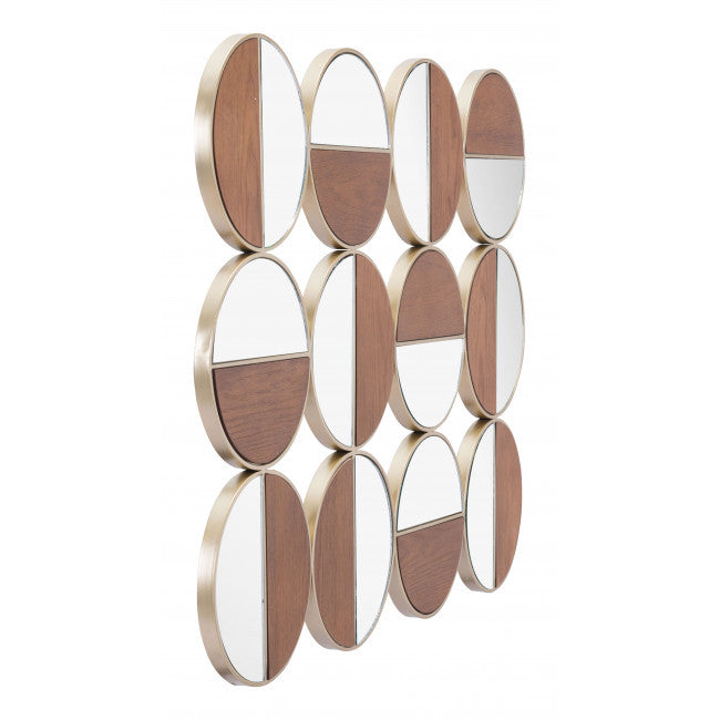 Set of 12 Round Gold and Walnut Finish Wall  Mirrors | 27