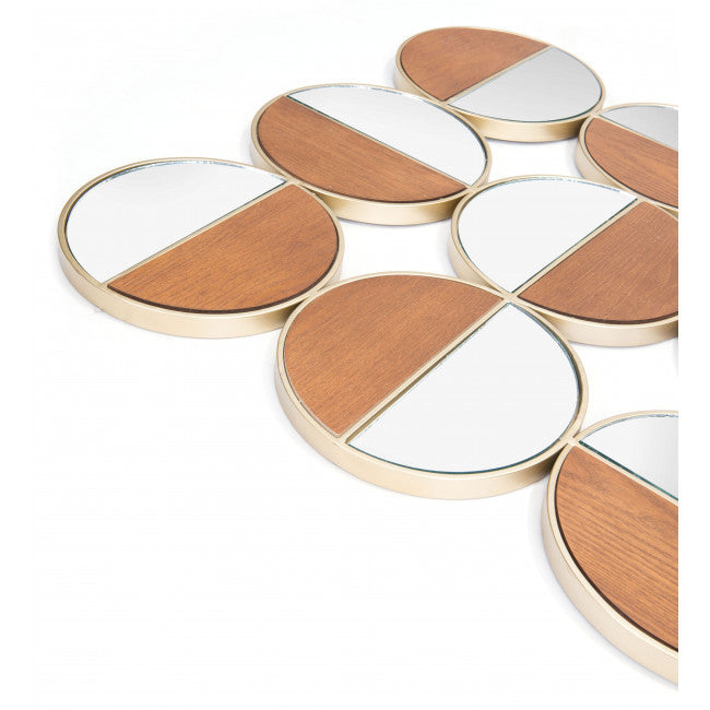 Set of 12 Round Gold and Walnut Finish Wall  Mirrors | 27