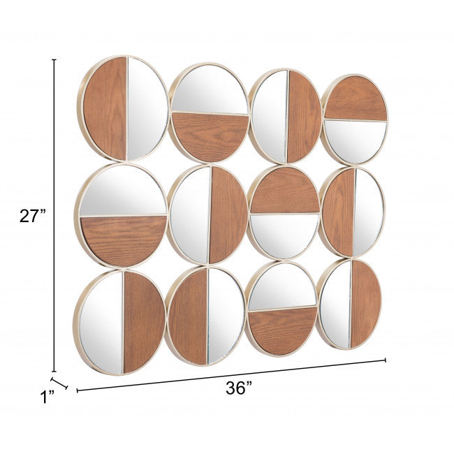 Set of 12 Round Gold and Walnut Finish Wall  Mirrors | 27