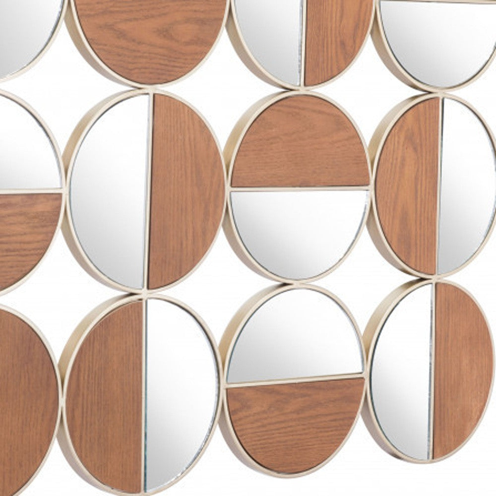 Set of 12 Round Gold and Walnut Finish Wall  Mirrors | 27