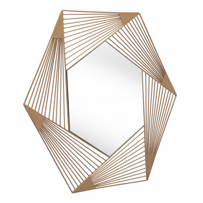 Hexagon Lines Gold Finish Wall Mirror | 29