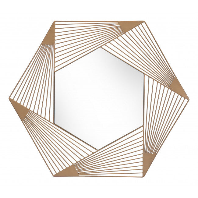 Hexagon Lines Gold Finish Wall Mirror | 29