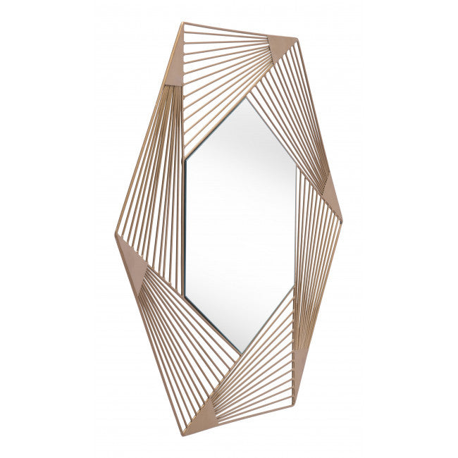 Hexagon Lines Gold Finish Wall Mirror | 29