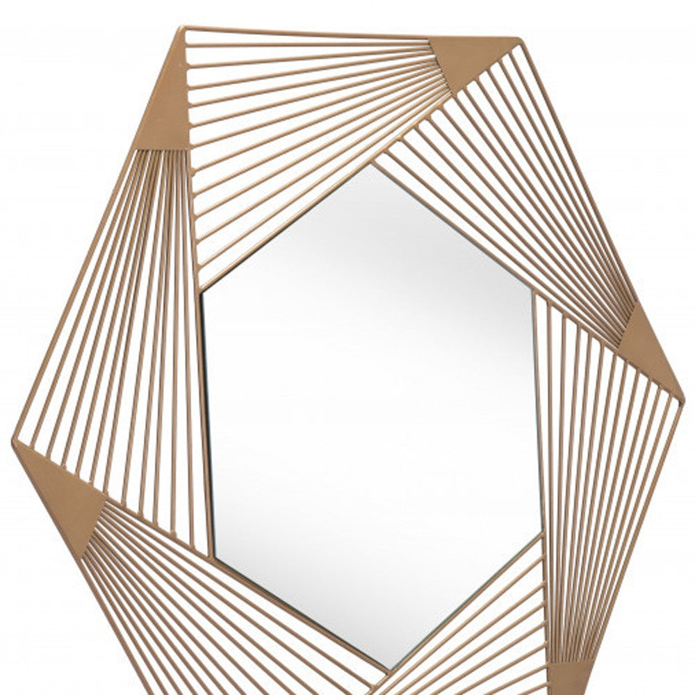 Hexagon Lines Gold Finish Wall Mirror | 29