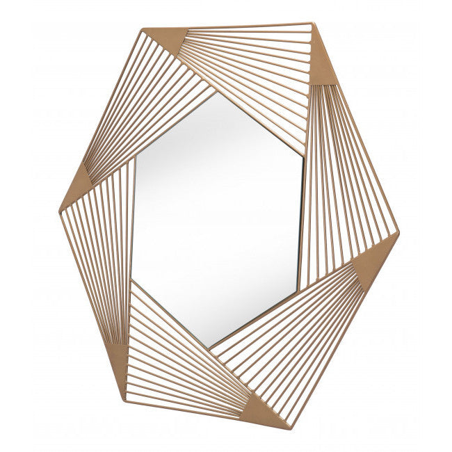 Hexagon Lines Gold Finish Wall Mirror | 29