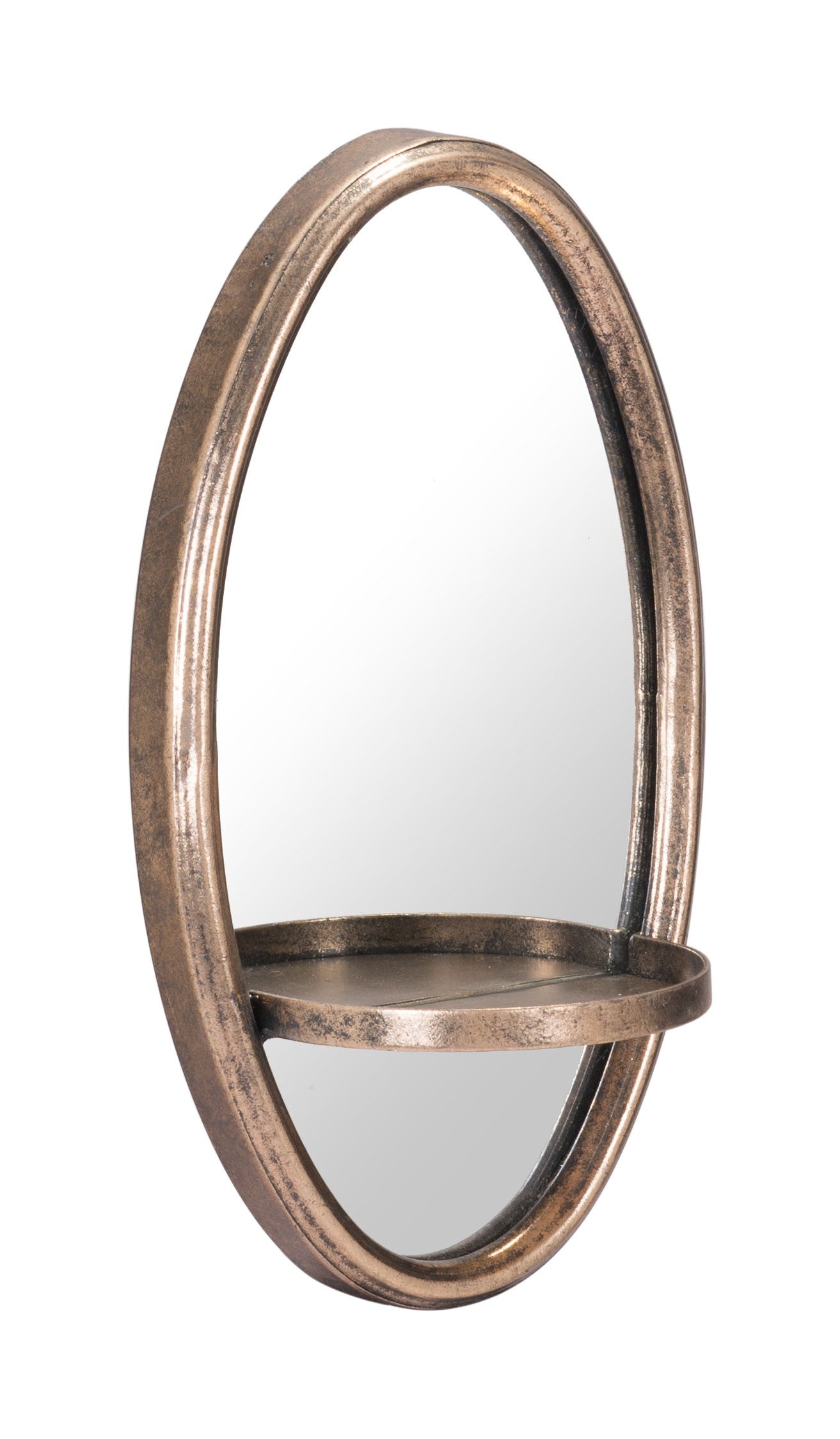 Antiqued Gold Oval Mirror with Petite Shelf | 7