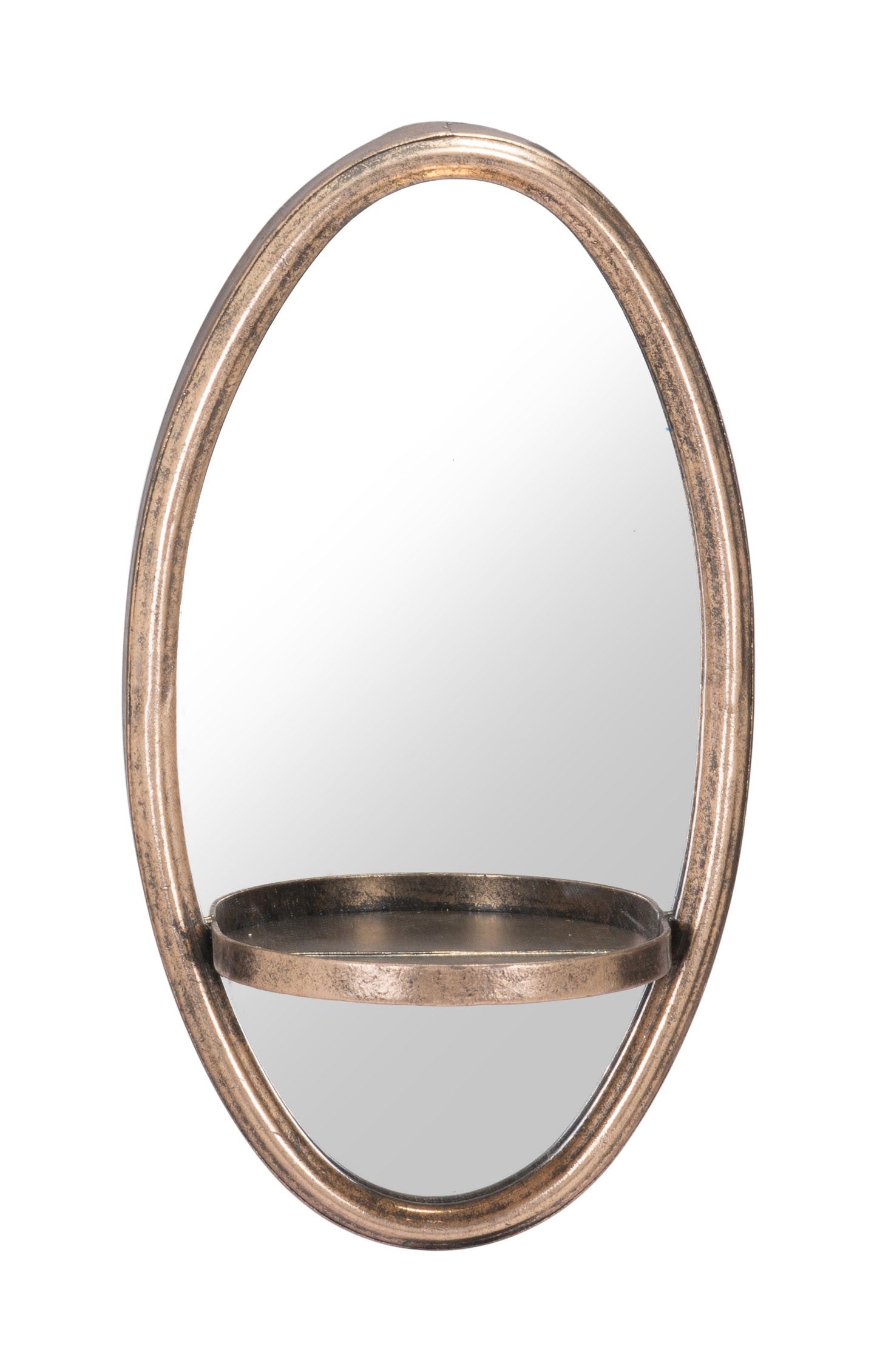 Antiqued Gold Oval Mirror with Petite Shelf | 7