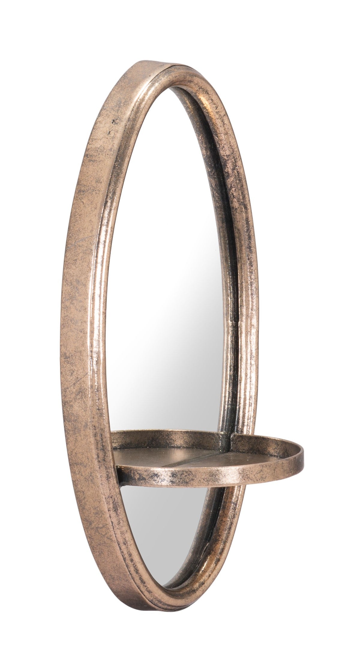 Antiqued Gold Oval Mirror with Petite Shelf | 7