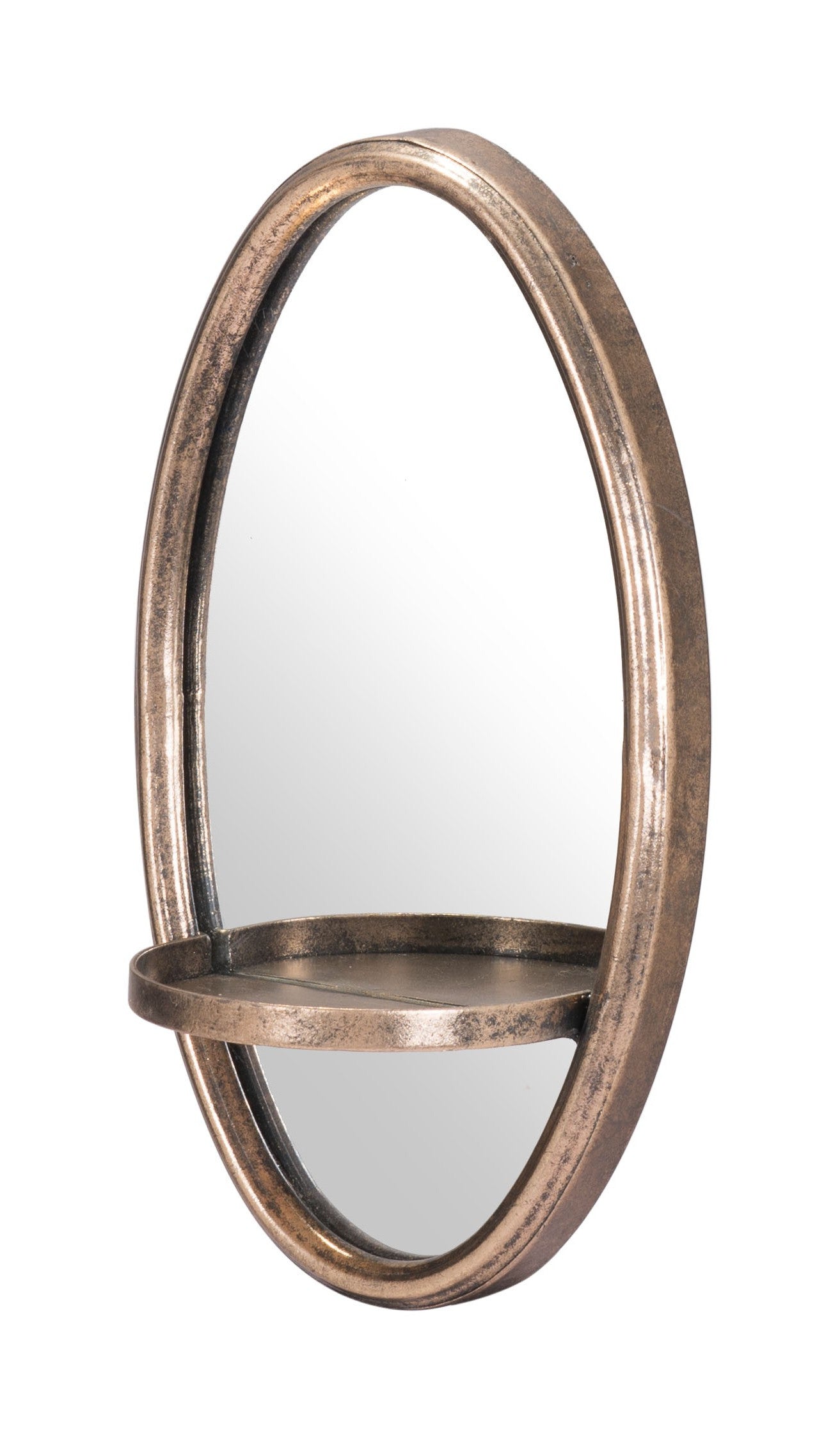 Antiqued Gold Oval Mirror with Petite Shelf | 7