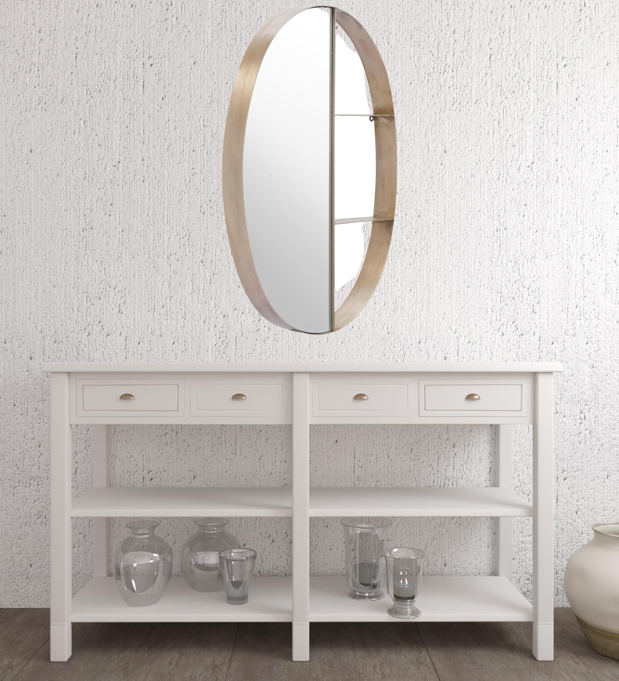 Oval Half Mirror Half Shelf Bronze Wall Mirror | 22