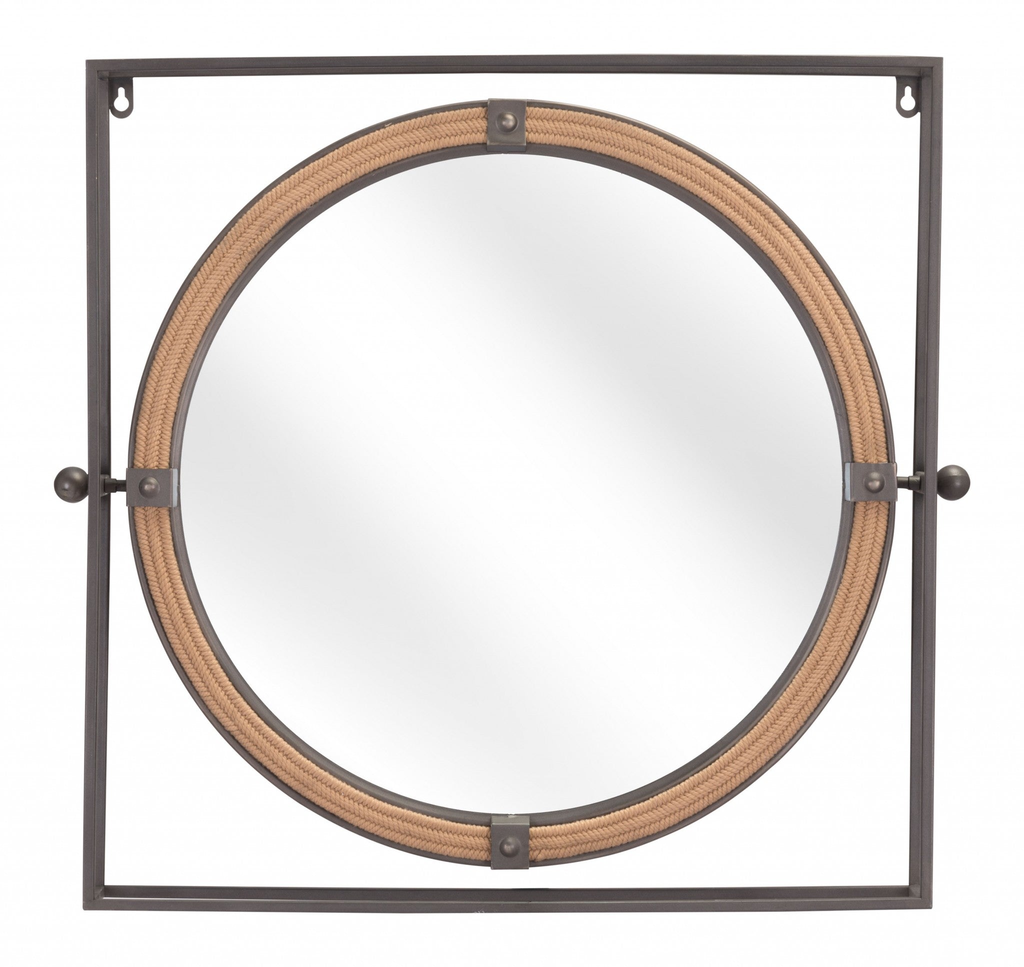 Gray Boxed Metal Nautical Round Wall Mirror | 22