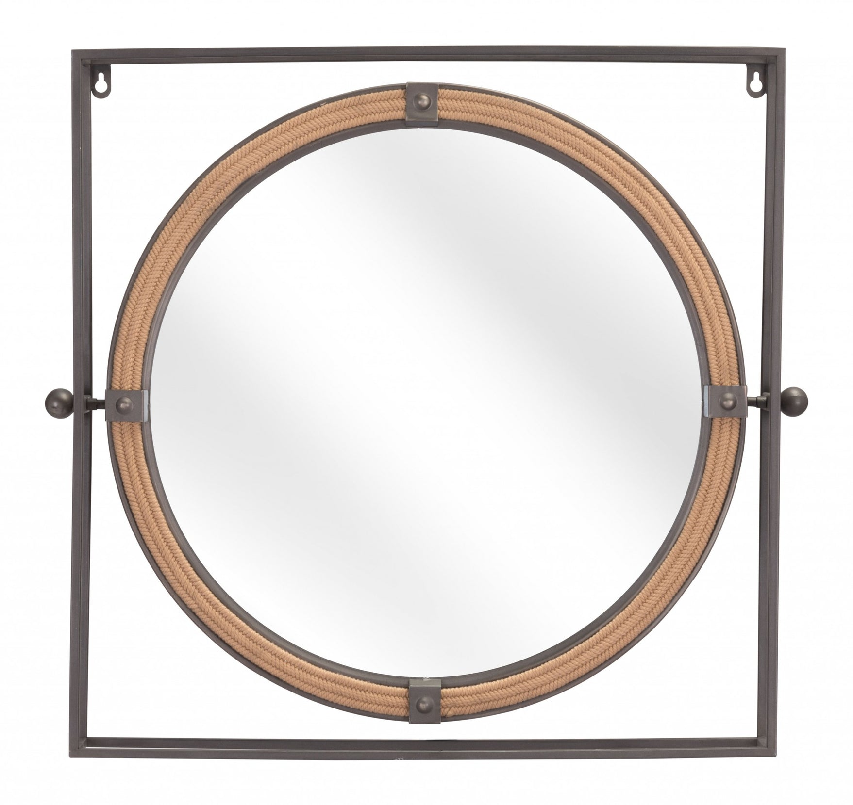 Gray Boxed Metal Nautical Round Wall Mirror | 22