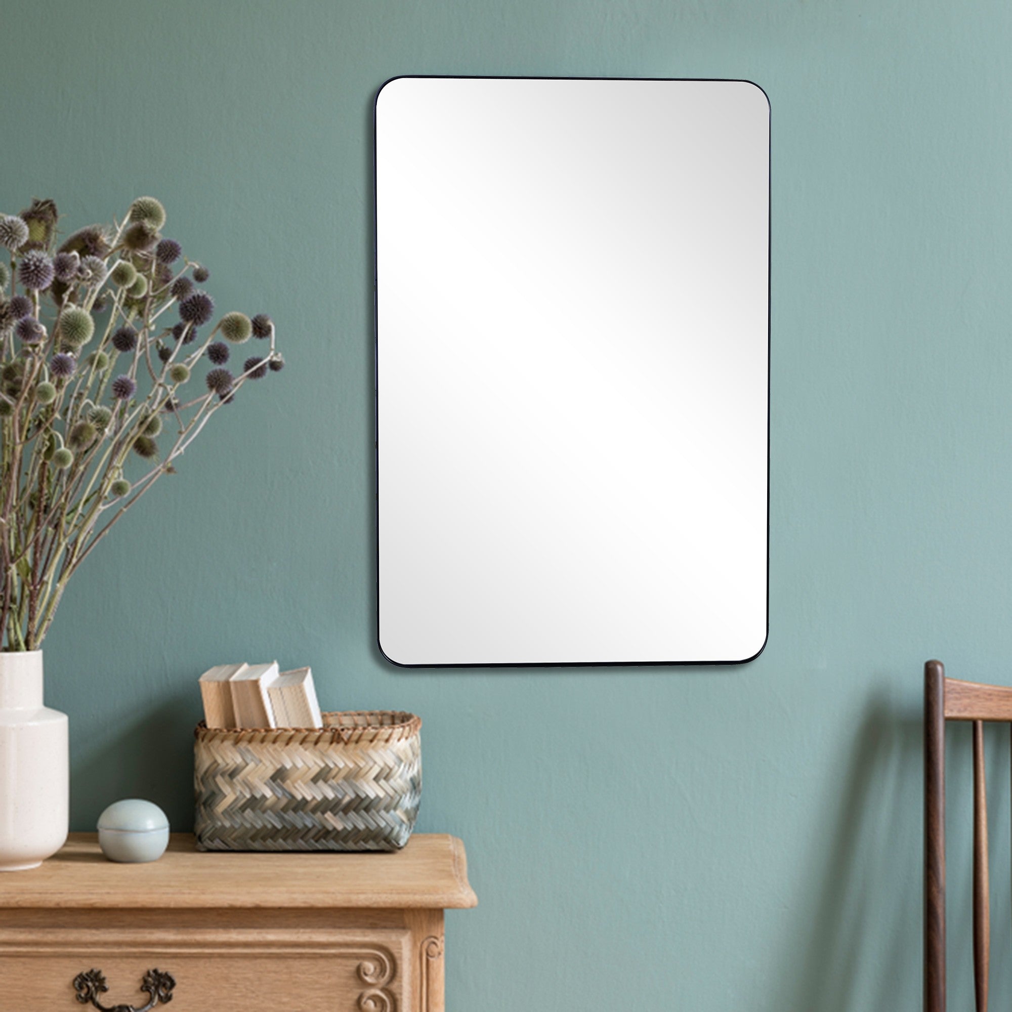 Black Rectangle Accent Metal Wall Mirror | 28