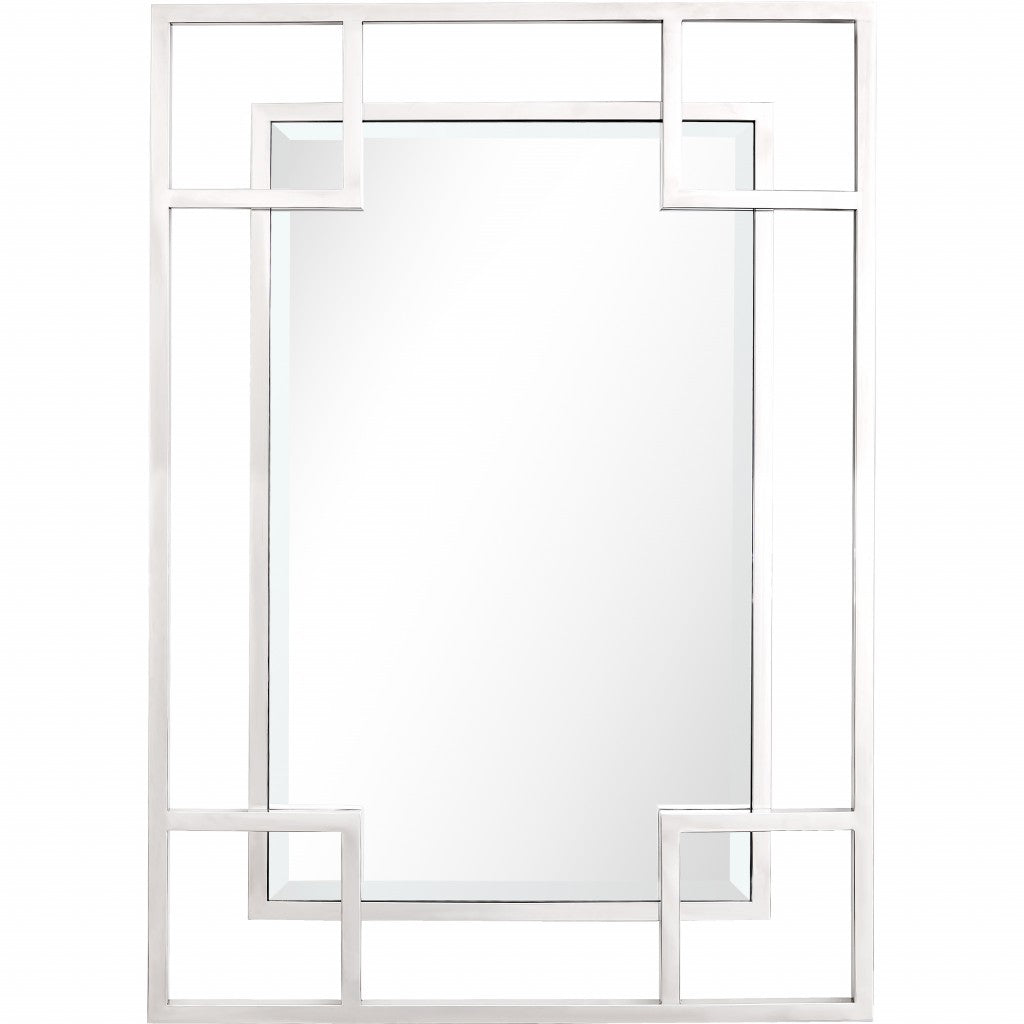 Silver Squared Corner Rectangle Accent Metal Wall Mirror | 29