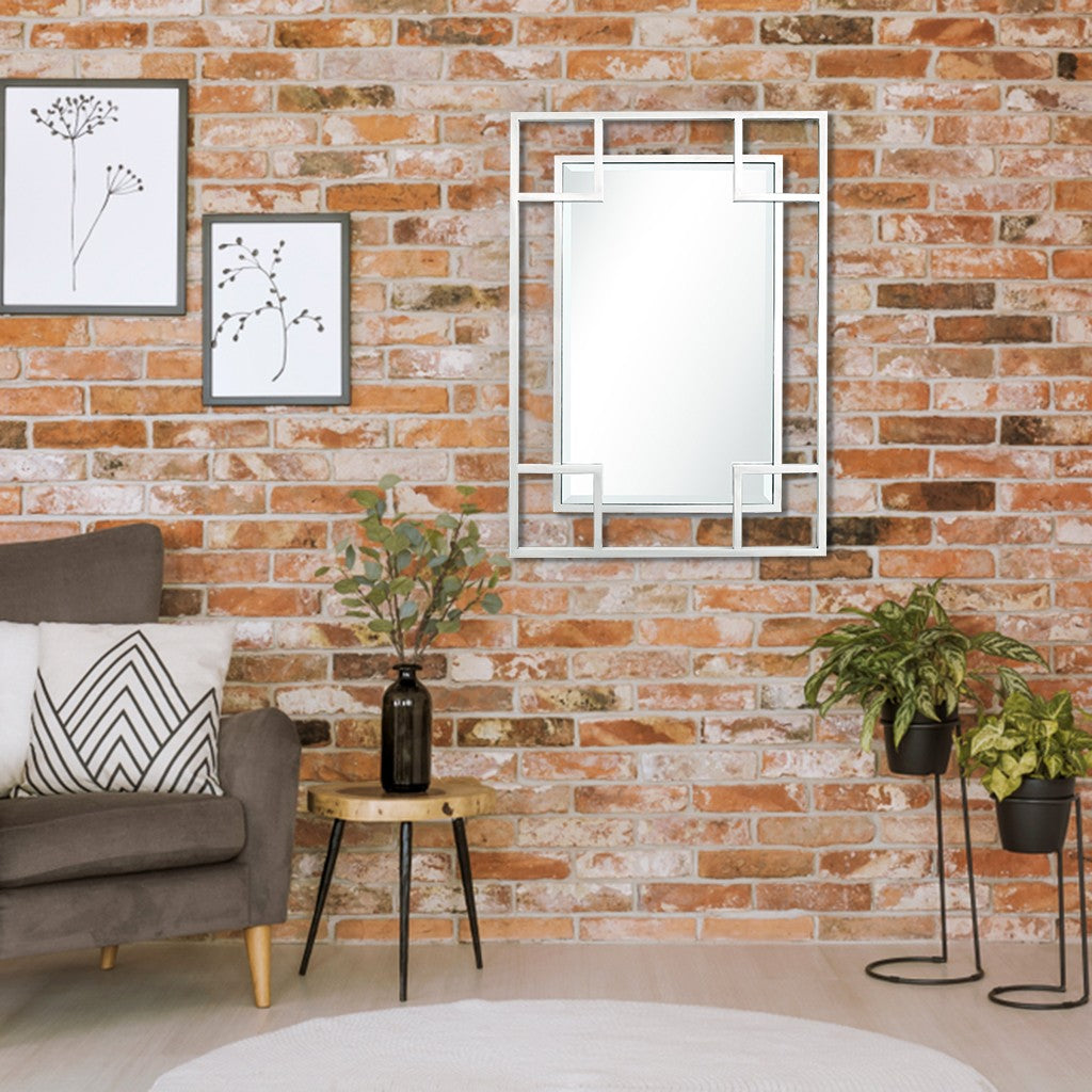 Silver Squared Corner Rectangle Accent Metal Wall Mirror | 29