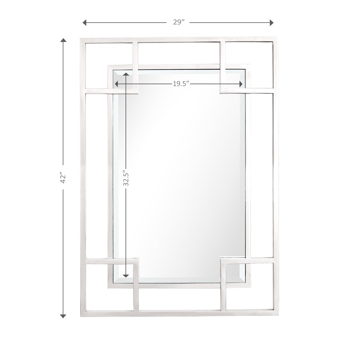 Silver Squared Corner Rectangle Accent Metal Wall Mirror | 29