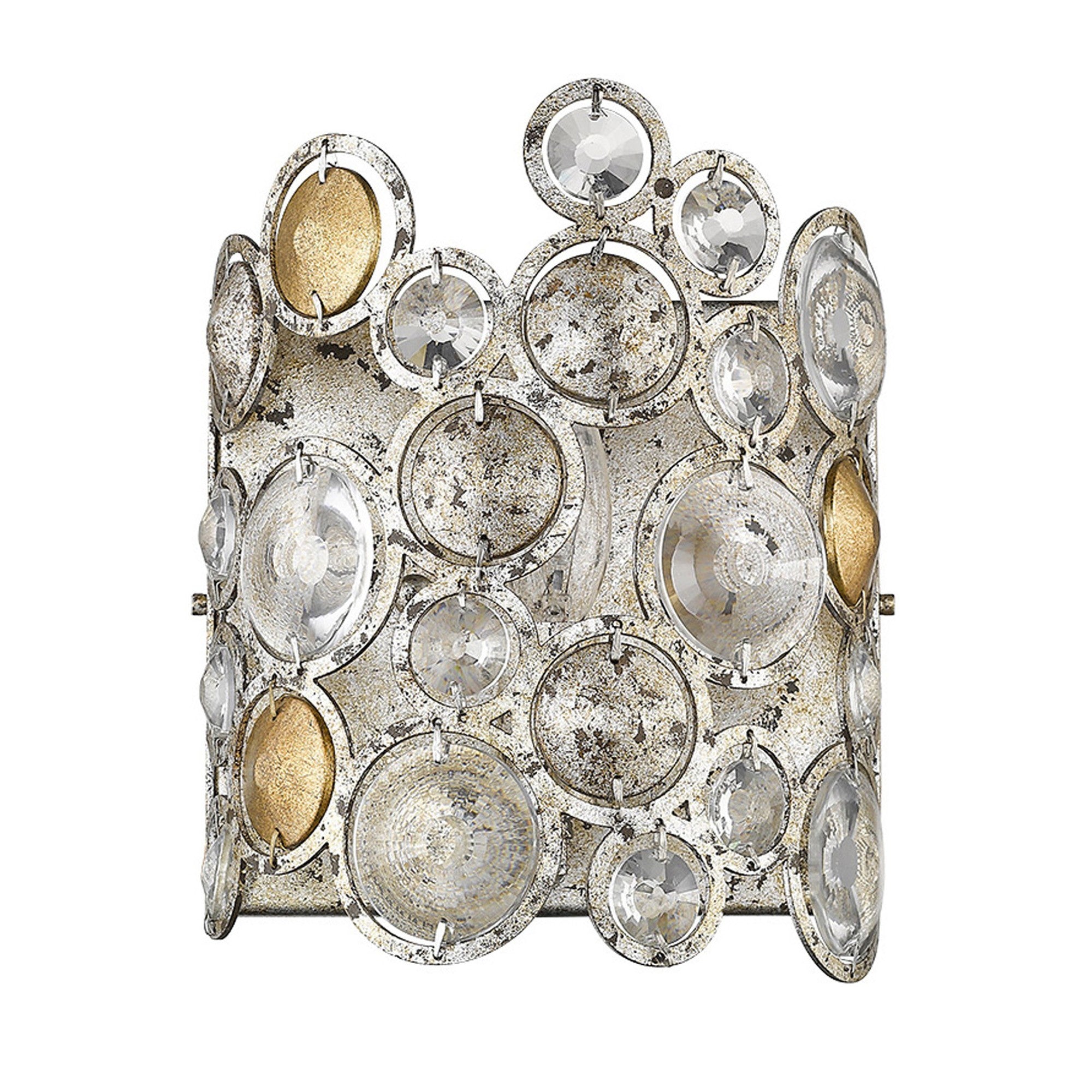 Vitozzi Single Bulb Antique Silver Leaf Sconce with K9 crystal accents in antique silver finish